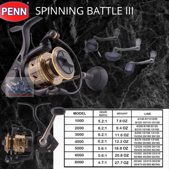 REEL SPINNING PENN BATTLE III 1000/2000/3000/4000/5000/6000/8000/10000/4000HS/6000HS/8000HS
