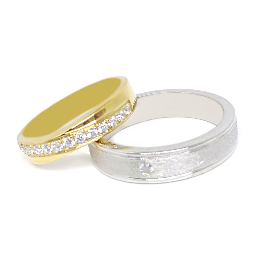 Cincin Kawin Couple Emas Kuning 12K dan Palladium 2.4K Asli Gratis Ukir Nama A165