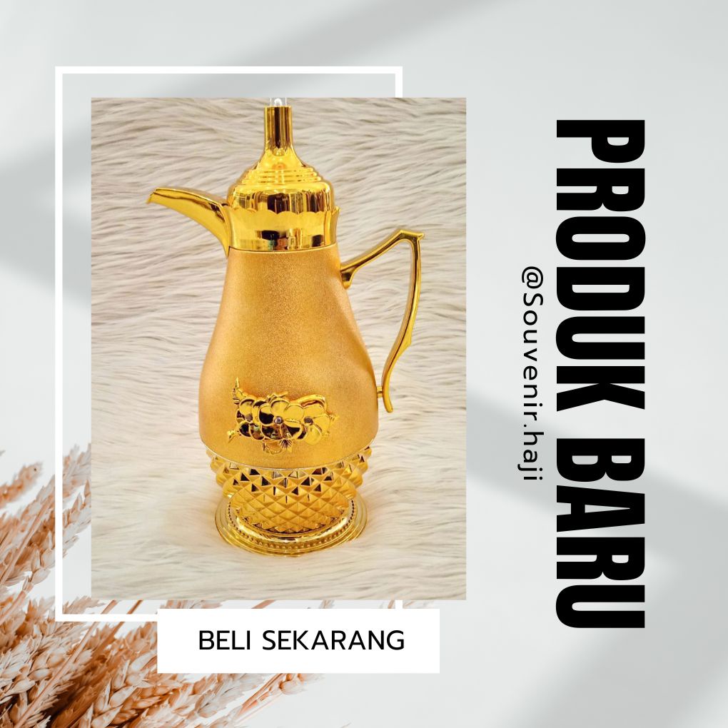 TT03 - Teko Termos Set Oleh-oleh Haji Dan Umroh Teko, Gelas Cucing, Dan Nampan (FREE GIFT HIJAB)