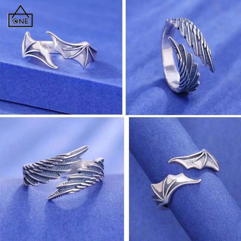 COD❤️Cincin Model Terbuka Desain Sayap Malaikat Demons Gaya Vintage Untuk Pasangan Pria Dan Wanita -A.one