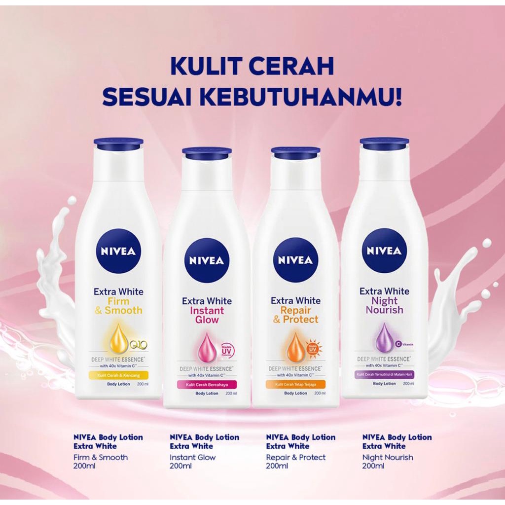 NIVEA Body Lotion Extra White / Body Lotion Repair Protect / Instant Glow / Night Nourish