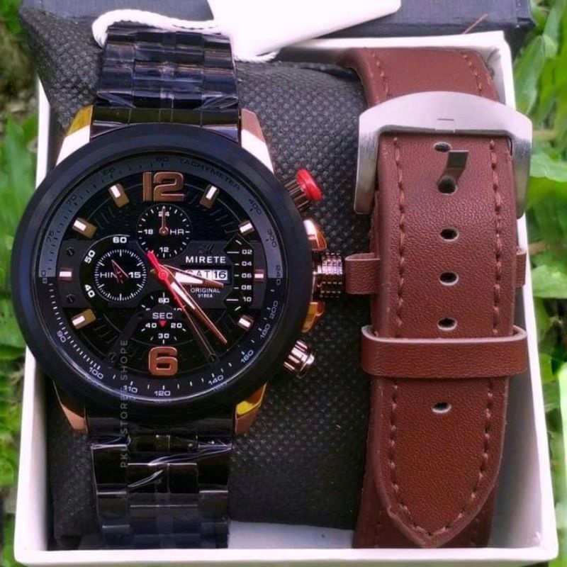 Jam Tangan Pria Mirete Original | Water Resistance | Tanggal Aktif Dua Tali