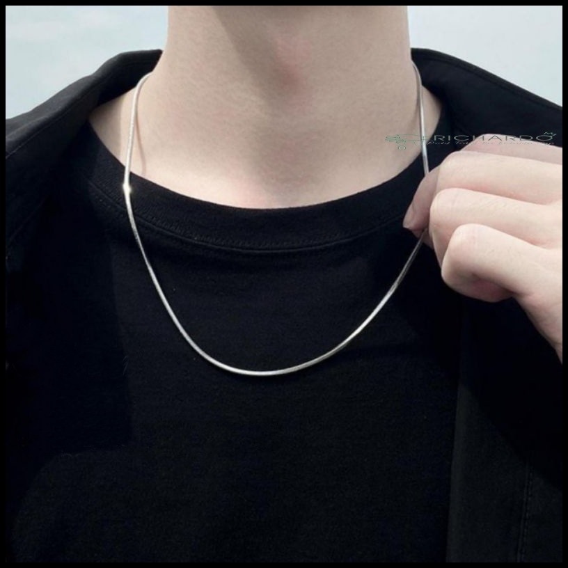 Kalung Titanium Pria Silver Perak Emas Putih Anti Karat Cowok Cewek Wanita Keren Silver Stainless St