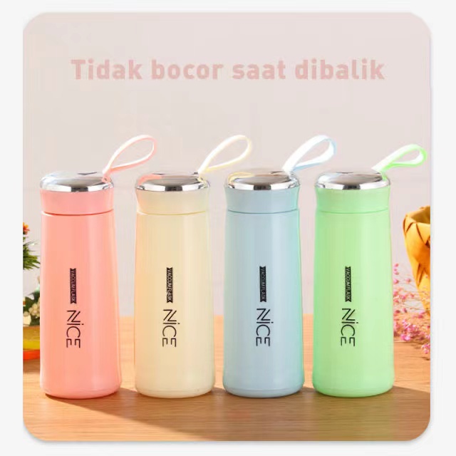 Botol Minuman Kaca Nice 400ML Cover Plastik Cantik Tumblr Botol / Botol Minuman Kaca Untuk MInuman Dingin dan Panas