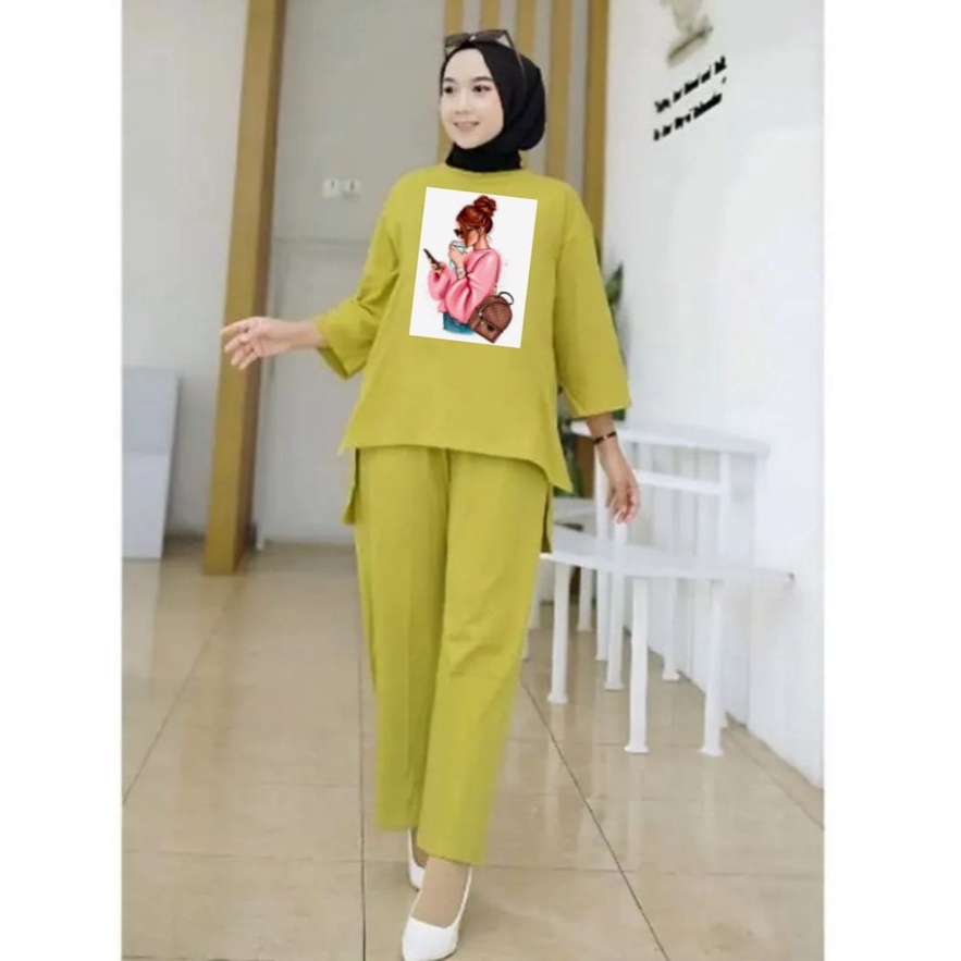 promo..!!! setelan sablon polycatton setelan modern terbaru-lemon