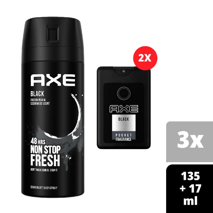 AXE DEODORANT DEO BODY SPRAY PARFUM PRIA BLACK - 135ML + SAKU 17ML