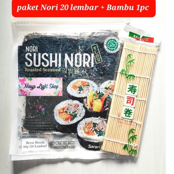 

ϟ Mumpung Lagi Ada Paket sushi nori 20 lembar + 1bambu makisu penggulung bambu sushi dry seaweed manjun takokaya halal ..,,.,,.,