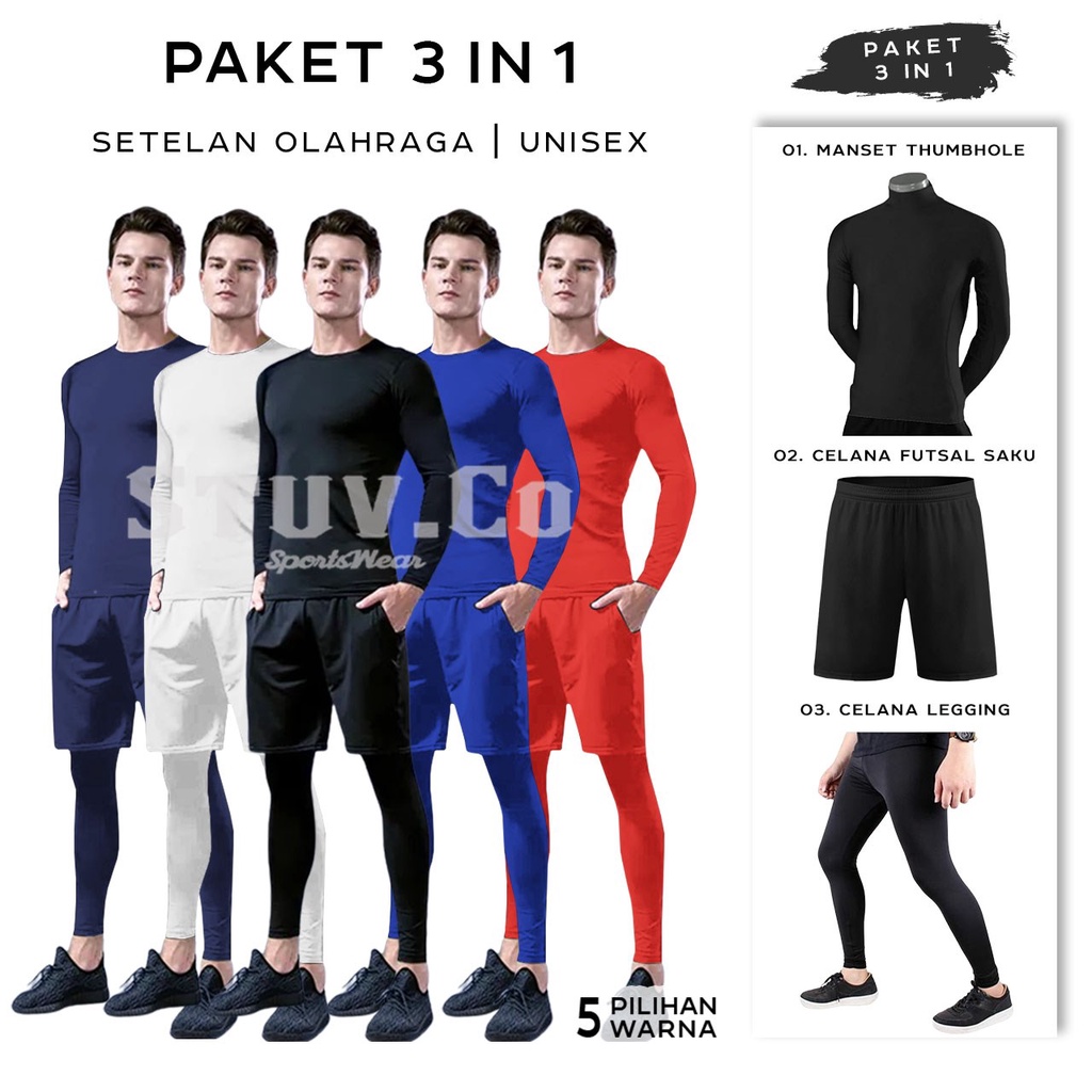 PAKET STELAN OLAHRAGA PRIA WANITA BASELAYER LENGAN PANJANG JARI LONGSLEEVE THUMBHOLE LEGGING PANJANG LEGING LONGPANTS CELANA OLAHRAGA SAKU JOGGING LARI SEPEDA SEPAKBOLA