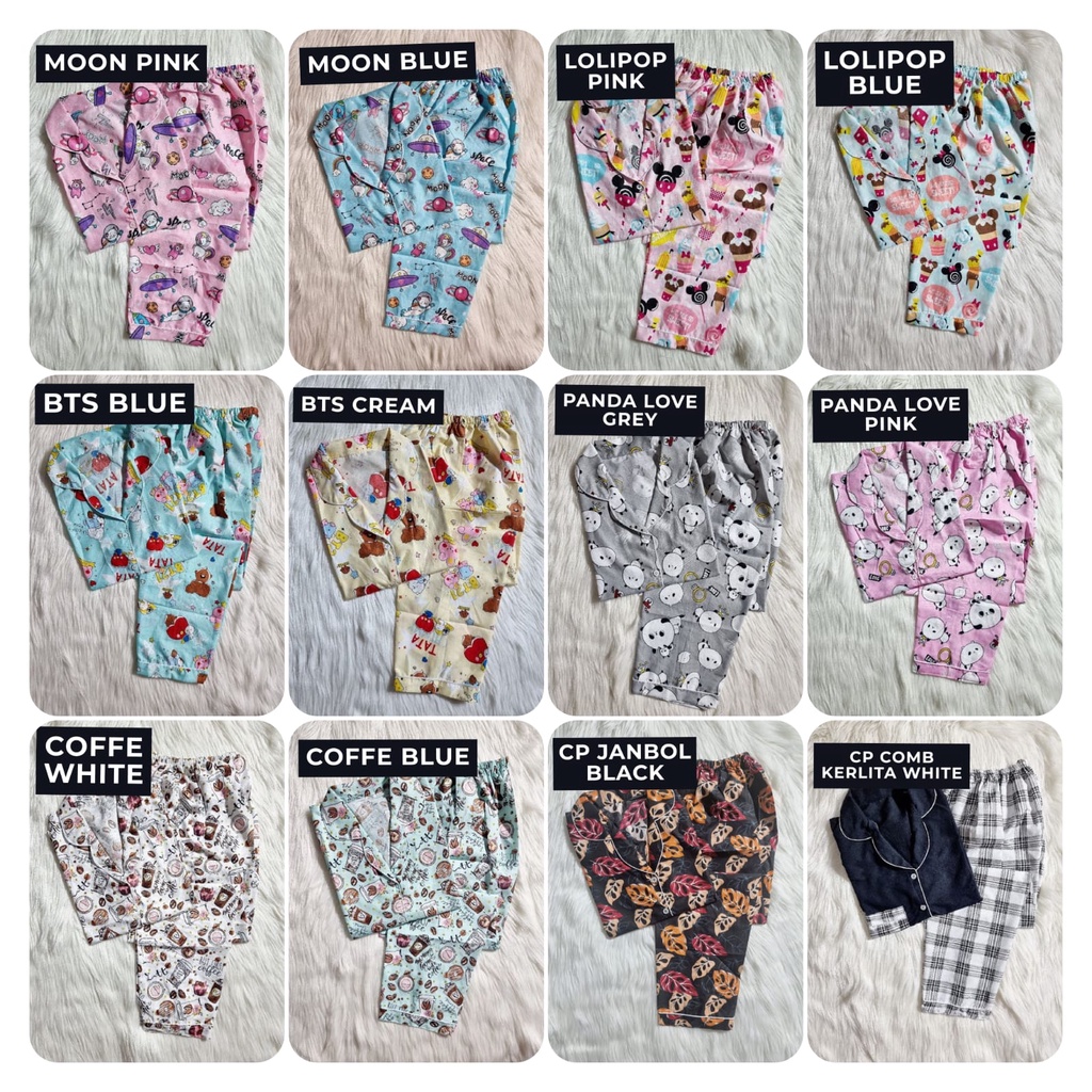 Paket Usaha Baju Tidur Piyama Wanita Dapat 5 Setel PP Harga Murah Motif Kekinian