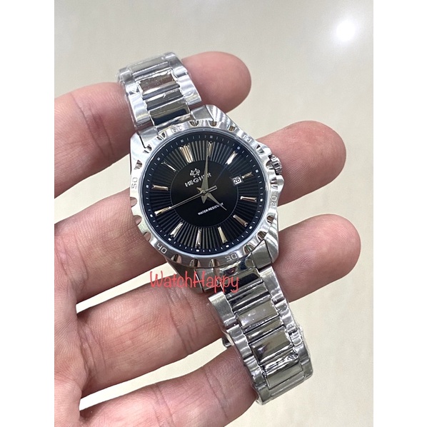 WatchHappy Hegner 1688 HW1688 HW 1688 Lady Silver Black Dial Quartz Movement Stainless Band ORIGINAL