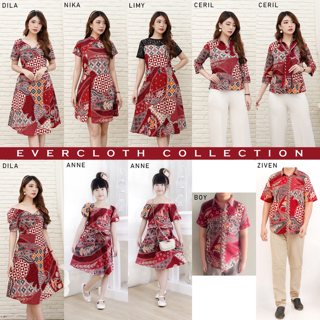 Evercloth Anne / Boy Kemeja Batik Anak Lengan Pendek Baju Couple Family Keluarga Kids