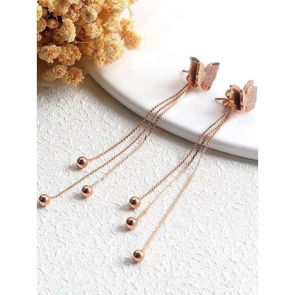 Anting Kupu-Kupu Rose Gold Wanita fashion Harian Terbaru Anti Karat Dan Luntur