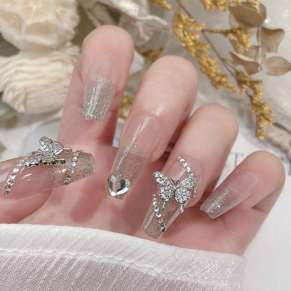 Mxbeauty Hiasan Kuku Kupu-Kupu Fashion Pesona Kuku Emas Perak Nail Art Perhiasan Manicure Aksesoris