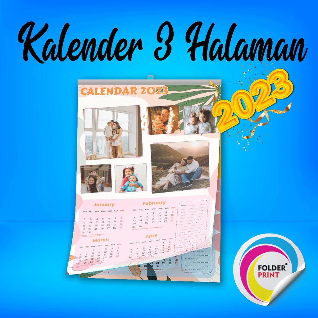 Cetak Kalender Dinding 3 Lembar Halaman Custom Free Design
