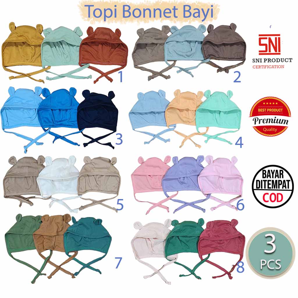 3in1 Hats Bonnet With Ears Topi Bonet Bayi Kupluk Bayi Laki Topi Bayi Anak Perempuan Topi Kuping Kupluk Lucu Topi Telinga Perlengkapan Bayi Baru Lahir Cewek Cowok