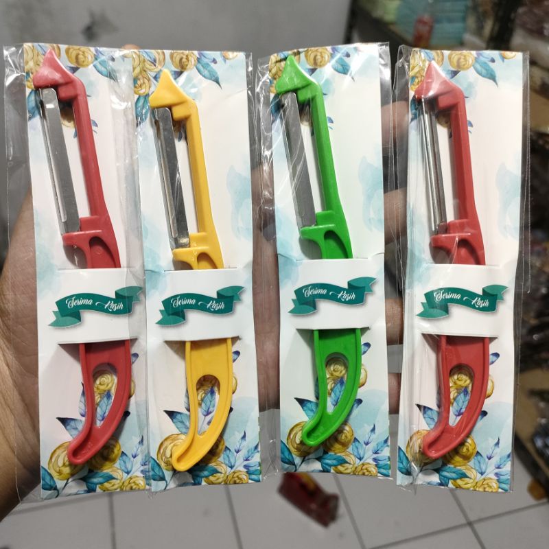 1 pack souvenir pernikahan pisau pengupas buah kemas plastik alas kertas shaby souvenir piler buah k