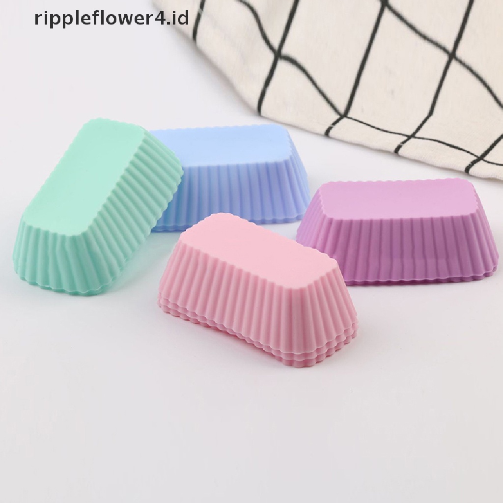 {rippleflower4.id} 5pcs Cetakan Kue Silikon Cetakan Muffin Cup Cake Persegi Panjang Cetakan Kue Kering Dapur~