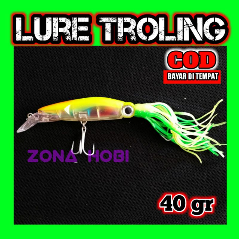 Umpan pancing lure troling bentuk cumi bahan plastik keras mata 3d