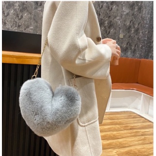 COD Tas salempang Wanita Keren Motif Love Polos Tali Rantai // Tas Sling Bag Love Bulu Halus Korean style Kekinian