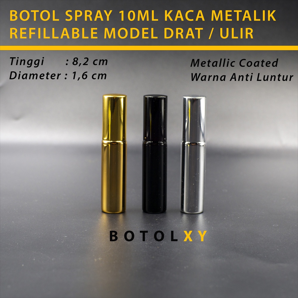 Botol Spray Kaca 10ml Metalik - Tutup Metal / Aluminium Travel Parfum