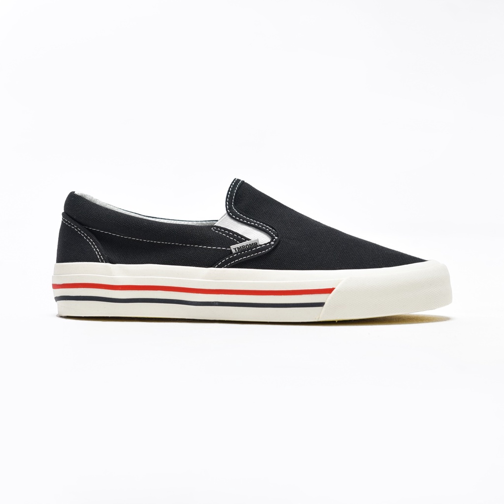 SEPATU TIMEBOMB VULCANIZED | SLIP ON BW STRIPE RED-BLACK