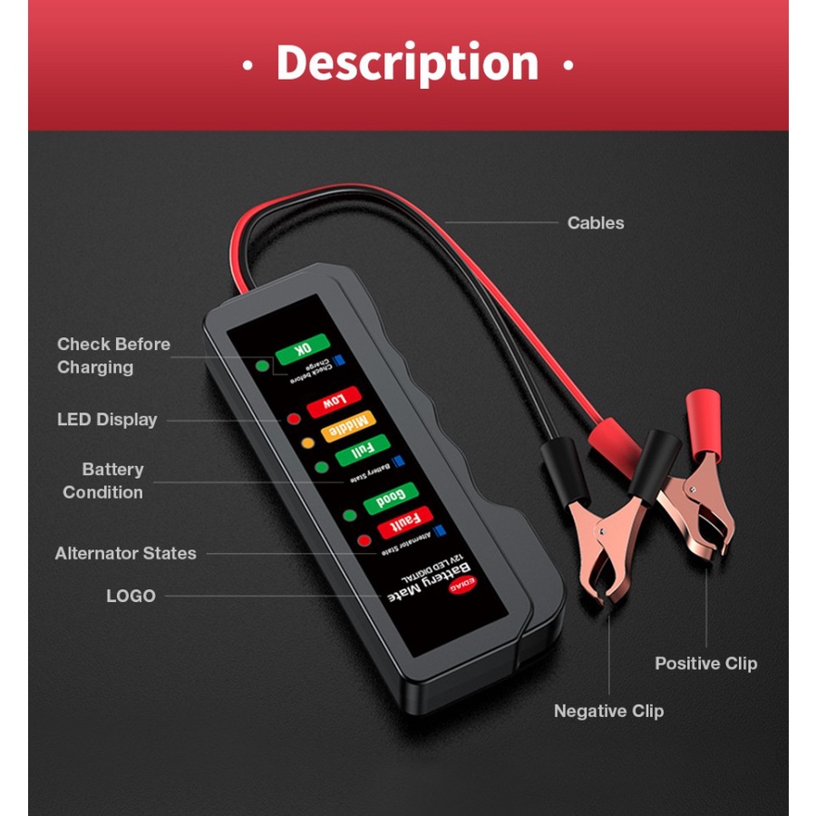 Alat Cek Aki Mobil Motor Tester Battery ACCU Baterai 12V 6 LED Display