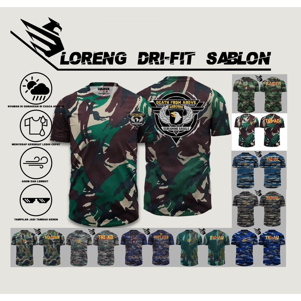 kaos loreng drayfit sablon AIRBORNE-TNIAD-MARINIR-AIRUD-TNIAU-TNIAL-RAIDER