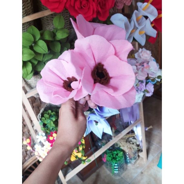 Bunga Poppy Flanel / Bunga Poppy / Poppy Felt Flower / Bunga Flanel Poppy