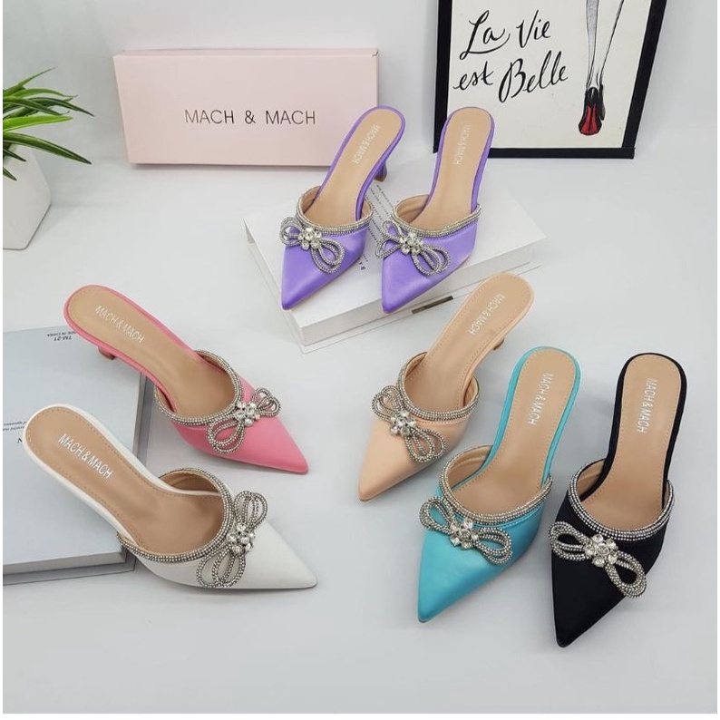 Sandal pesta wanita princess ribbon import tinggi 6cm 36-41