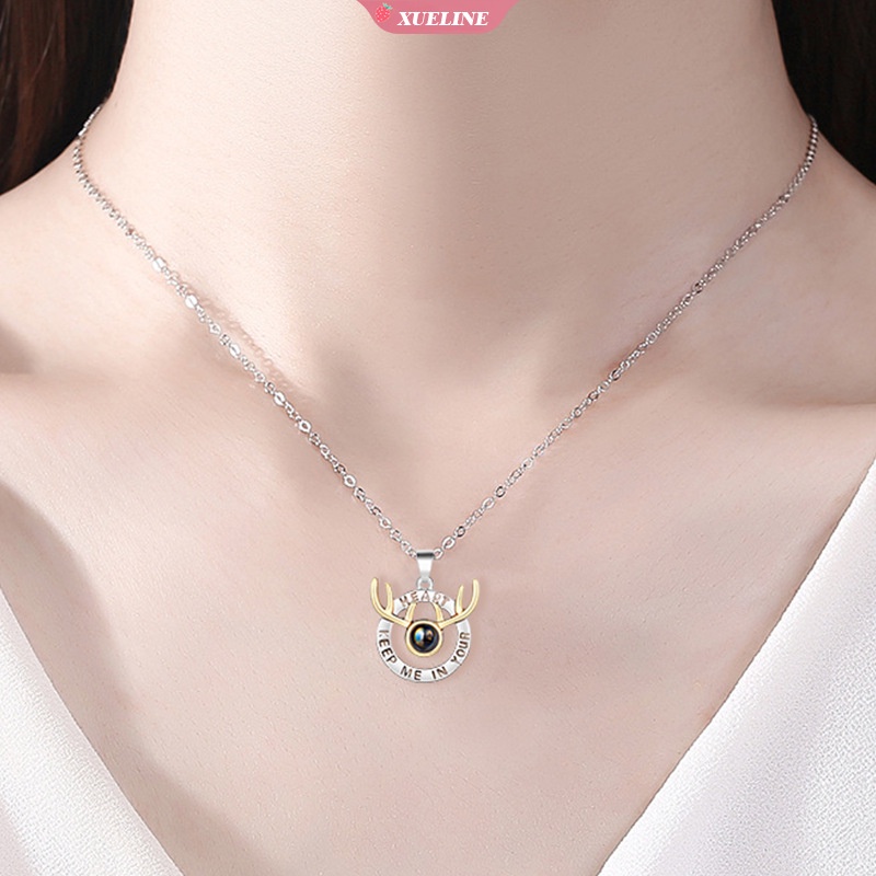 A deer has you couple necklace 100bahasa I love you Proyeksi Liontin Kalung Perhiasan Wanita Hadiah Teman Terbaik [ZXL]