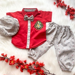 Baju setelan kemeja celana motif kotak dasi keren fashion anak bayi cowok laki babyboy murah -hog