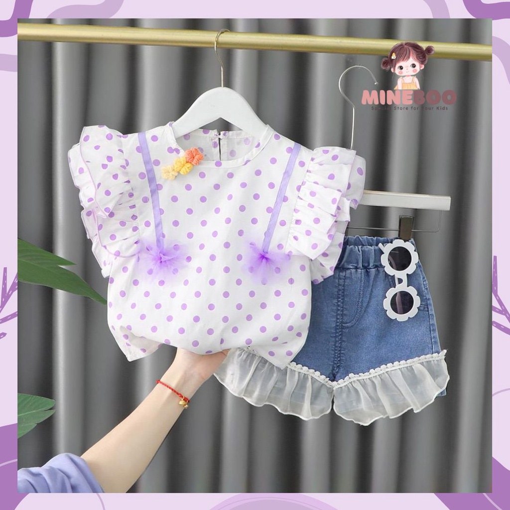 mineboo -  SET POLKA PITA EBV 1-5tahun Setelan anak perempuan baru/versi Korea celana denim/baju anak perempua