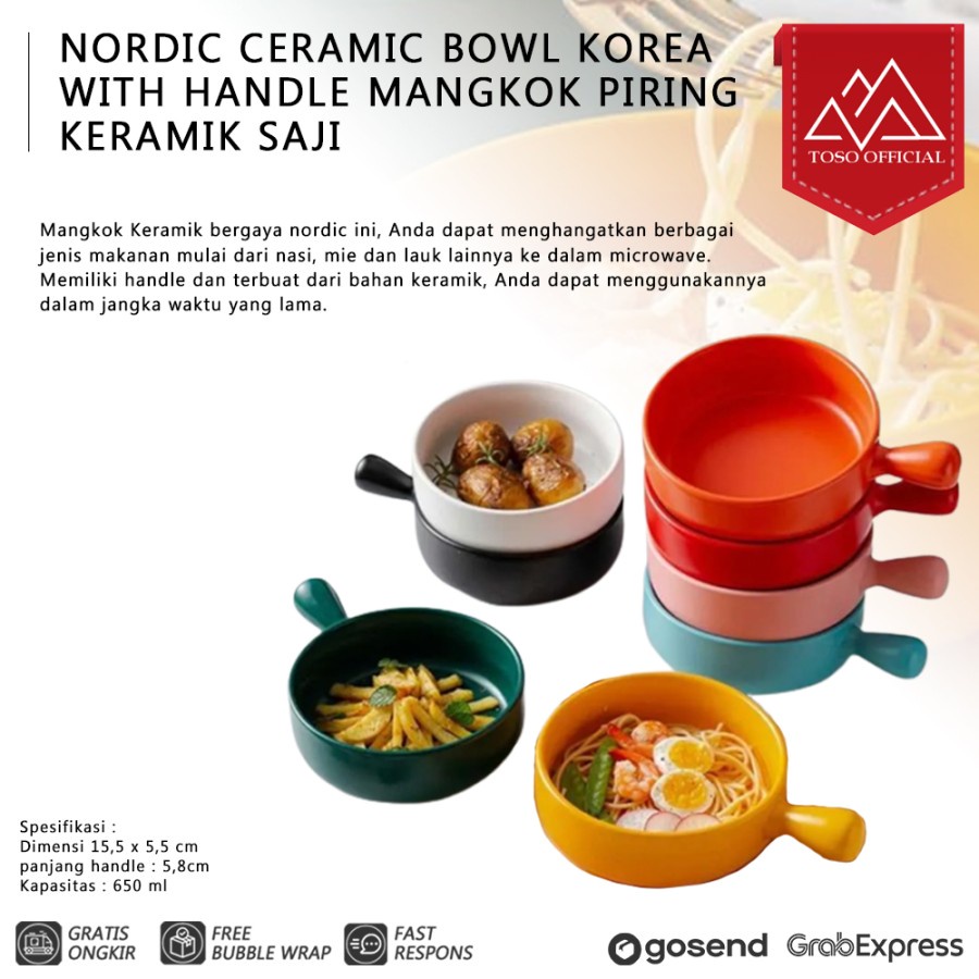 NORDIC CERAMIC BOWL KOREA WITH HANDLE MANGKOK PIRING KERAMIK SAJI