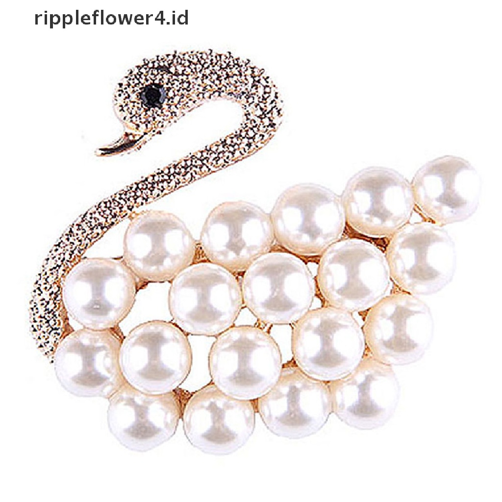 {rippleflower4.id} Swan Bros Pin Kristal Mutiara Gaun Pesta Pernikahan Bros Hewan Wanita Perhiasan~