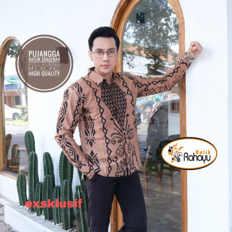 Pujangga Mocca Baju Batik Pria Lengan Panjang Lapis Furing