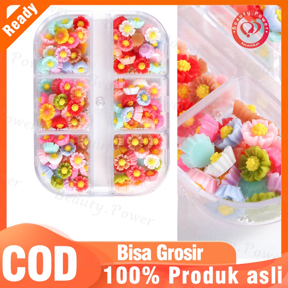 1 Kotak / Set Hiasan Kuku Bentuk Bunga Bahan Resin Untuk Aksesoris Nail Art Diy