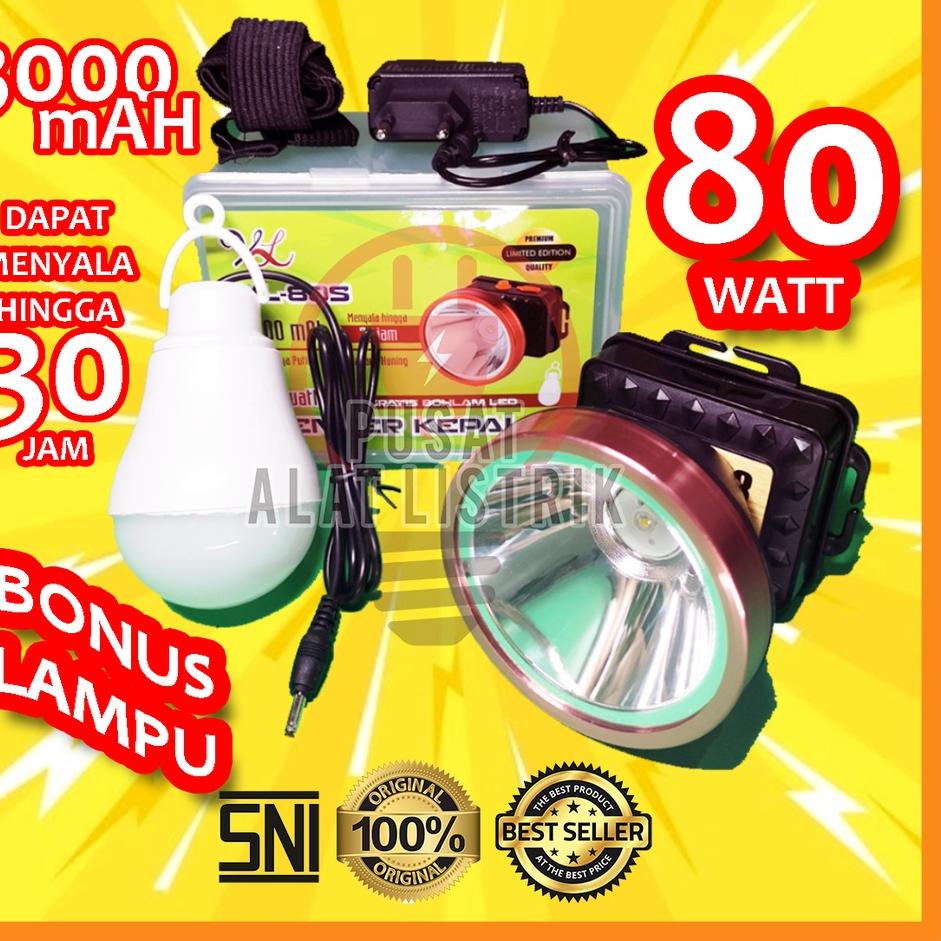 New Sale SENTER KEPALA 80 WATT 80W 80WATT 80 W AWET TERANG CAHAYA KUNING / PUTIH + LAMPU BOHLAM