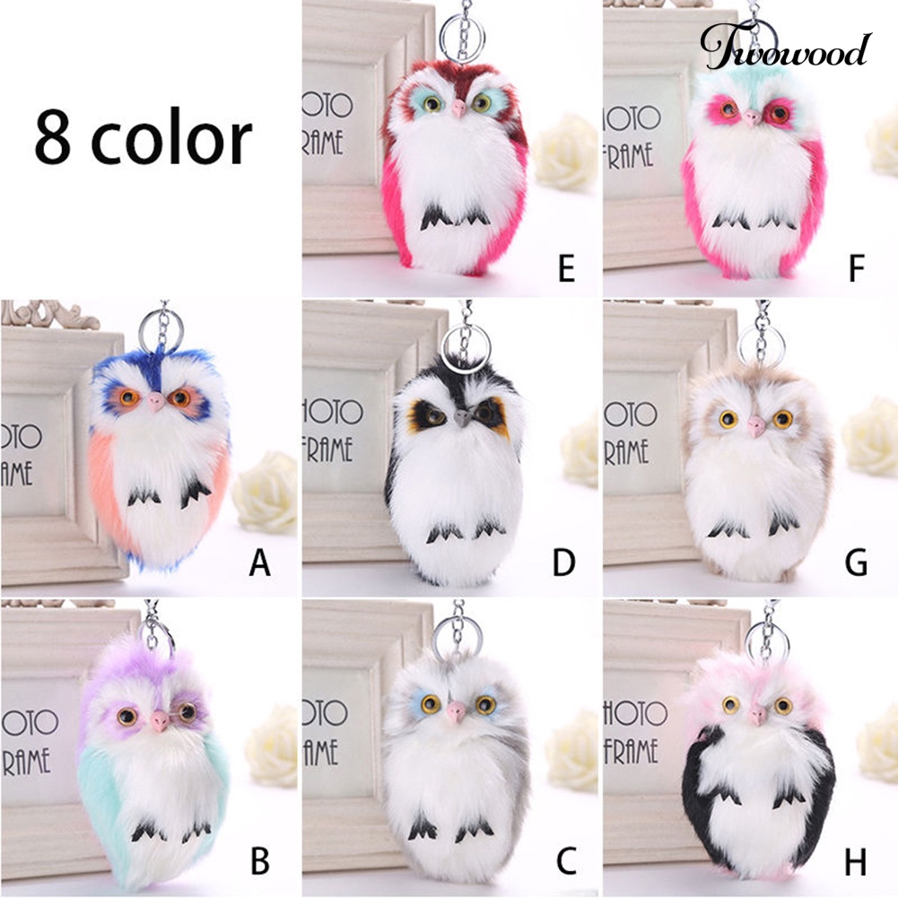 Twowood Lembut Lucu Handbag Car Keyrings Keychain Owl Liontin Pompom Berbulu Tas Hadiah