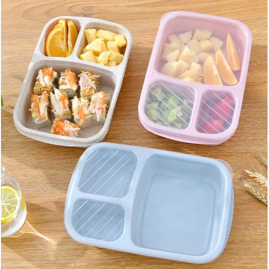 Tempat Makan Kotak Bekal Microwavable Oven Lunch Box Kotak Makan Bento 3 Sekat Catering Box