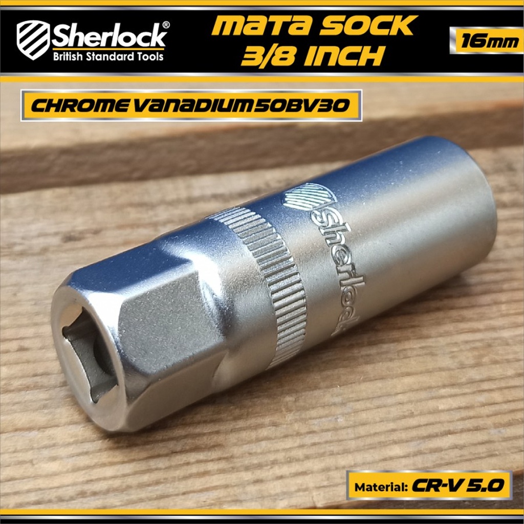 Mata Sock Kunci Busi 3/8 &quot; Drive x 16 mm Sherlock Spark Plug Socket