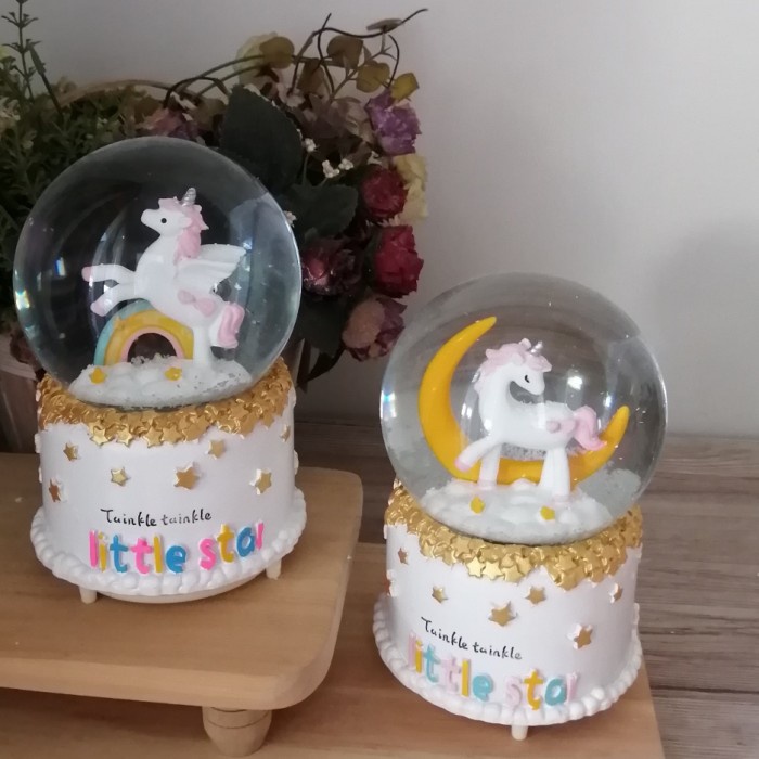Snow Globe Unicorn Otomatis /Bola Air Musik / Snowball Unicorn