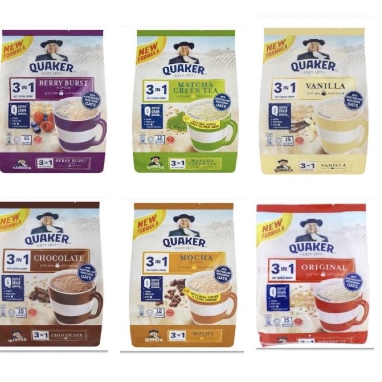 

(S(41☛) Quaker 3 in 1 Oat Cereal drink Matcha / Berry Burst / Chocolate ecer kekinian