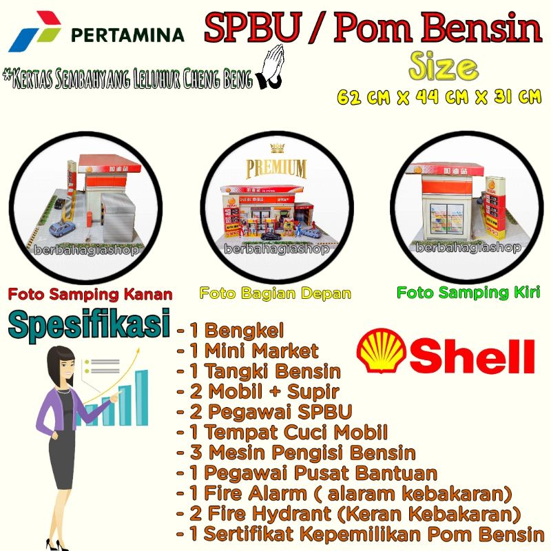 SPBU Pom Bensin Pompa Kilang Minyak Untuk Sembahyang Leluhur Cheng Beng / Kertas Sembayang Cengbeng Ceng Bheng Miniatur Stasiun Pengisian Bahan Bakar Umum