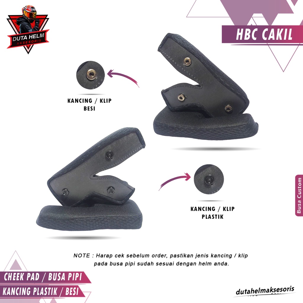 Busa Helm Hbc Cakil All Size S M L XL XXL Pipi Kancing Besi Plastik Custom