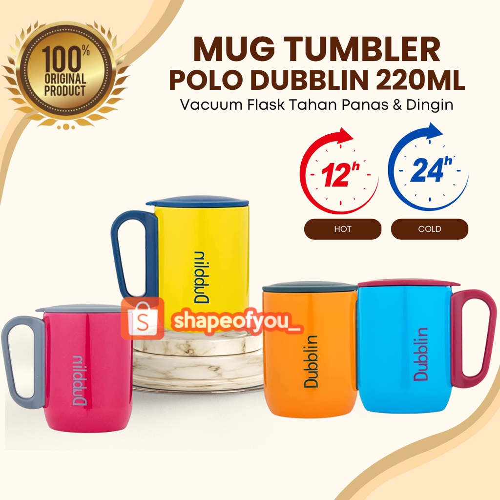 Gelas Mug Stainless Steel Tumbler Polo Hot Cold Dubblin Kopi Teh 220ml premium elegan polos berkualitas tutup tahan panas