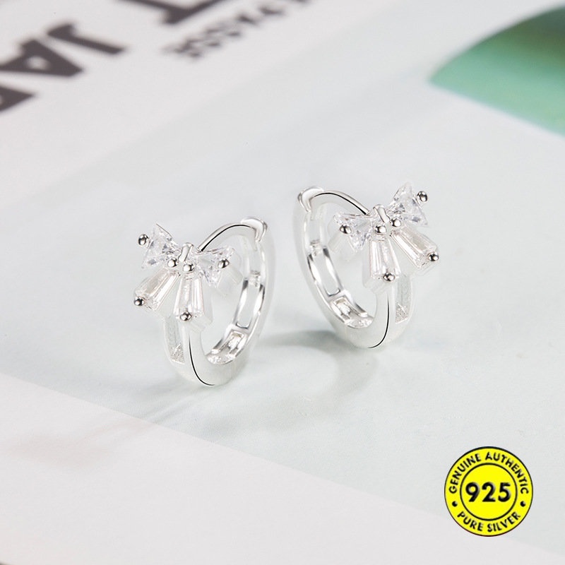 S925 Alloy Perak Busur Zirkon Anting Perempuan U1175