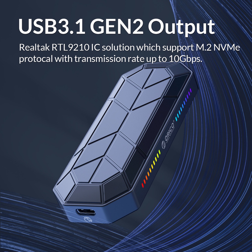 ORICO M2VG01-C3 RGB Casing M.2 NVMe SSD M2 Enclosure USB-C Gen2 10Gbps