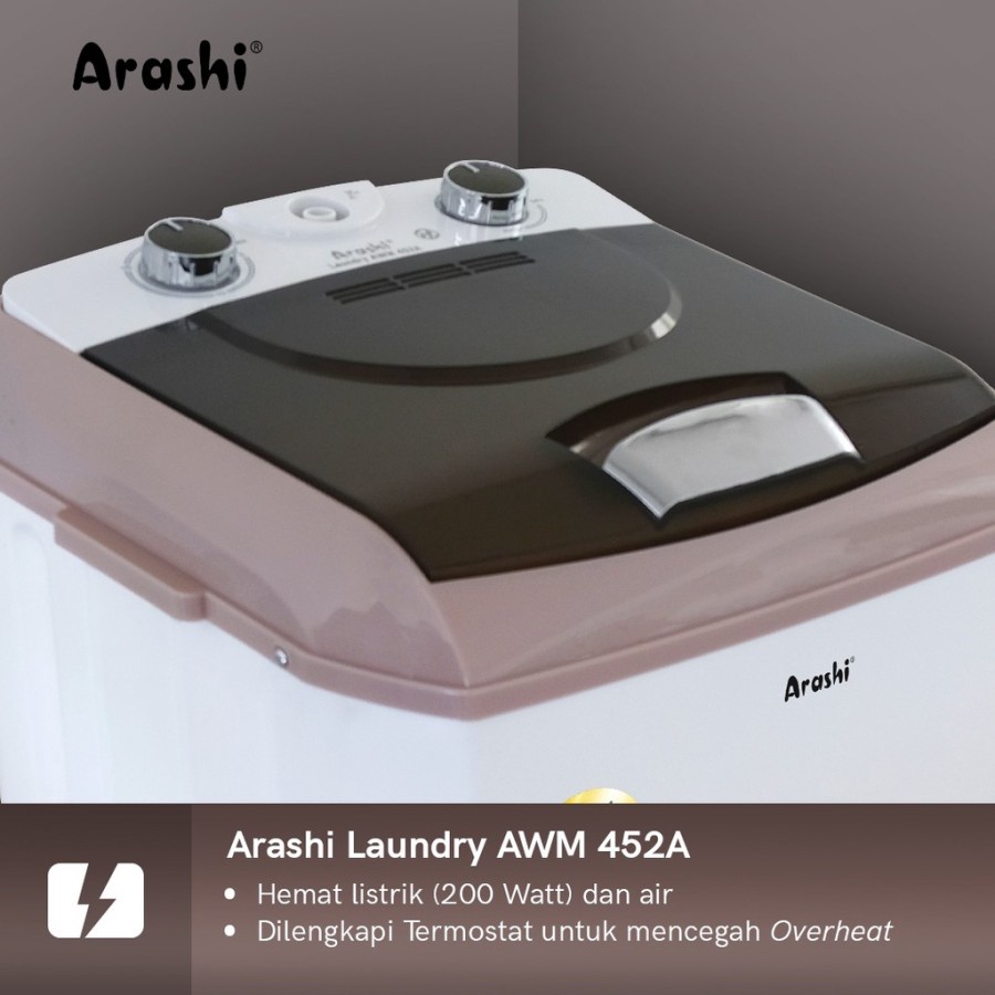 Mesin Cuci Portable Arashi Prime AWM 452 A 452A 4,5kg Laundry Mini Link Ekspedisi