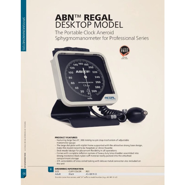 ABN Regal Desktop Model The Portable Clock Aneroid Sphygmomanometer Professional Series / Tensimeter Aneroid Type Meja ABN Regal