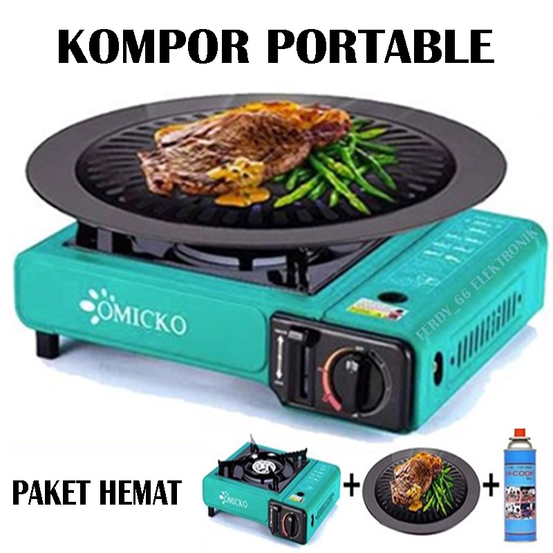 kompor gas portable OMICKO + ultra grill + gas portable